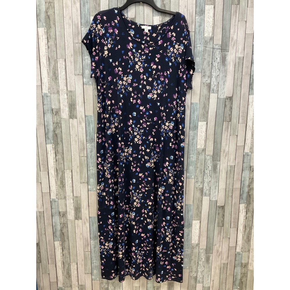 J Jill Navy Floral Dress Sz L